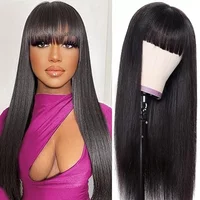 100% Human Hair Straight Wigs With Bangs Brazilian Remy Natural Black Color For Women