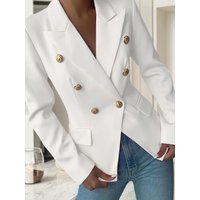 New Pure White Women's Elegant Double Breasted Lapel Long Sleeved Suit Jacket, High-Quality Classic Suit Jacket, Suitabl
