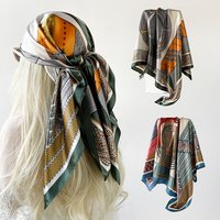 90 Cm Large Square Satin Scarf Printed Middle East Style Silk Shawl Headscarf