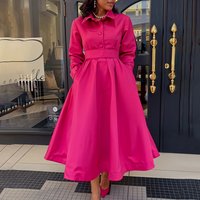 Clothing autumn style large swing solid lapel long sleeve line skirt African dress