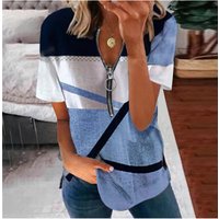 Loose Fit Short Sleeve T Shirt Zipper Print Casual Streetwear Top