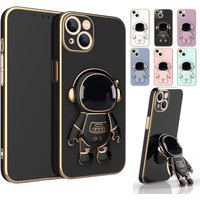 3D Astronaut Folding Stand Soft Phone Case For iPhone 14 13 12 11 Pro Max XR XS 7 8 Plus SE 2022 Plating ShockProof Case Cover