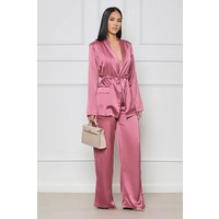 Women's autumn and winter satin solid color bathrobe set
