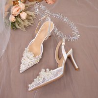 Summer Sandals 2025 White Wedding For Women Lace Fashion High Heels Pearl Women's Shoes