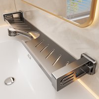 Suction Cup Faucet Storage Shelf, No-Drill Bathroom Sink Organizer With Drainage Slots For Soap, Toothbrush, Sponge & Toiletries