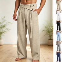 Linen Trousers Straight Leg Casual Pants Breathable Summer Lightweight Comfortable Loose Fit Plain Chino Daily Wear