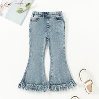 Girls‘ Fashion Bell Bottom Jeans – Stylish Denim With Fringe Detail, Slim Fit Flared Pants For Trendy Kids