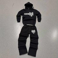 Streetwear Hoodie & Jogger Set Hip Hop Pullover Flocked Lettering Casual Comfort Fit 