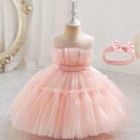 Mother & foreign trade one year old solid sleeveless mesh dress birthday party performance puffy dress skirt