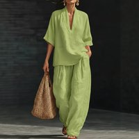 Spring Summer Loose Wide Leg Pants Set Stylish Comfortable Two Piece Solid Linen Imitation Clothing