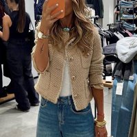 Single-Breasted Cropped Blazer – Structured Princess Sleeves & 3D Embroidery (Office-to-Aperitif Transitional Jacket)