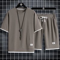Clothing Waffle Sports Casual Suits Hong Kong Style Loose Two Piece Short Sleeved Shorts