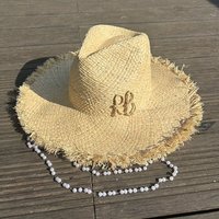 2025 Summer Raffia Beach Seaside Panama Sun Vacation Chain Pearl Flat Top Big Brim Straw Hat Handmade Caps