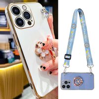 Korea Crystal Flower Ring Holder Strap Plating Phone Case iphone 14 12 Pro Max MiNi 11 13 Pro X XR 6 S 7 8 Plus SE Cover