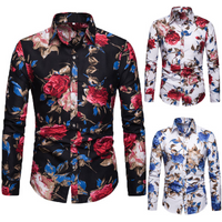 Spring Autumn Long sleeved Floral Shirt Lapel Slim fit Shirt Non ironing Casual