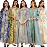 Muslim Year Mesh Embroidered Evening Gown Sequin Splicing Dress Fashion Dubai Robe