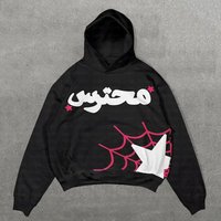 Clothing 2024 street hip hop style hooded sweatshirt letter spider web print pullover sweatshirt