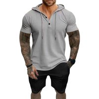 2024 New Summer Men's Casual Short Sleeve Shorts Hoodie Set T-shirt Henley Shirt