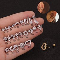 Creative flower stud earrings Stainless steel screw earrings Female zircon stud earrings