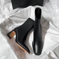chunky French style back zipper square stretch skinny boots