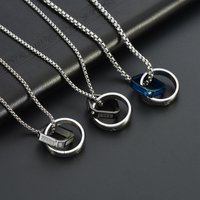 Men’s Jewelry Stainless Steel LOVE Double Circle Necklace Punk Style Square Pendant Simple Long Pendant