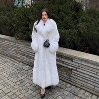 Eco Friendly Long Fox Fur Coat – Elegant Winter Coat Detachable Faux Fur Collar Office & Evening Wear
