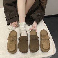 Genuine Leather Birkenstock Style Sandals Slip On Round Toe Slide Sandals Thick Rubber Sole Comfortable Open Back House Shoes