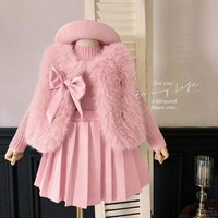 Three Piece Vest Set European American Style Fur Vest Leather Skirt Sweater Autumn Winter Clothing