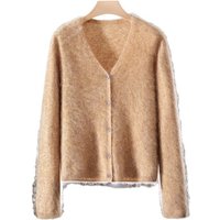 Lazy Style Seamless One Piece Cashmere Brushed V Neck Cardigan 25 Early Autumn Loose Versatile Knitted