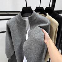 Cross Border Versatile Solid Cardigan Thickened Sweater Spring Autumn Warm Stand Collar Zipper Jacket Knitwear