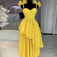 Clothing Spring Bow Sling V Neck Ruffle Dress