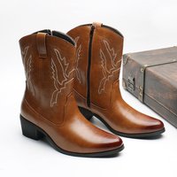 Western cowboy boots Hipster shoes Workwear Stylish retro zip boots