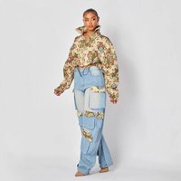 Women’s Clothing Autumn New Fashion Floral Denim Overalls Suit