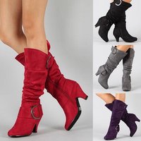 Frosted spring autumn boots belt buckle high knight boots chunky heels