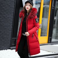 Women's fashion hooded large fur collar Warm jacket cotton padded jacket padded jacket