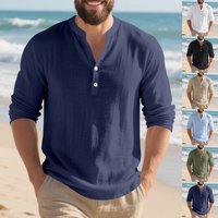 Breathable Linen Henley Neck Long Sleeve T Shirt Relaxed Fit Casual Comfort Summer Essential