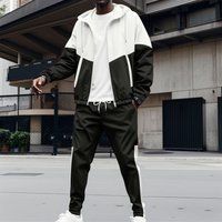 Men's Color-Block Zip-Up Track Jacket & Pants Set – Black/Green/Burgundy (S-XXXL, 100% Polyester, Lightweight For Streetwear & Casual Wear)