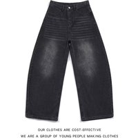 "Vintage Distressed Dagger Print Wide Leg Jeans – Retro Loose Fit Baggy Denim Pants Artistic Wash 90s Grunge Style"