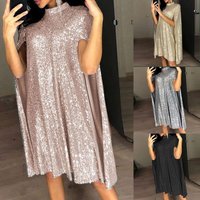 clothing small stand up collar sequin dress loose