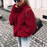 Thick Thread Sweater Curled Turtle Collar Bat Sleeve Sweater