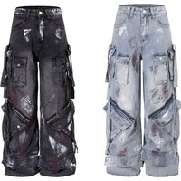 Vintage Washed Denim Jeans Retro Wide Leg Distressed Pants Cleanfit & Streetwear Style