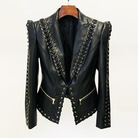 Clothing fashion heavy eyelet rope slim leather suit jacket coat