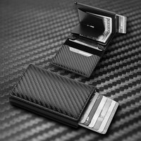 Carbon Fiber Card Holder Wallets Men RFID Black Magic Trifold Leather Slim Mini Wallet Small Money Bag Male Purses
