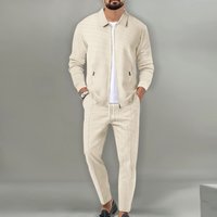 2024 Coat Autumn Waffle Zip Pocket Flip Collar Slim Fit Cardigan Jacket Set