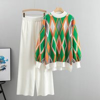 Women's Clothing fashion suits for women in autumn and winter, loose diamond sweater, two piece suit, knitted wide leg pants,suits