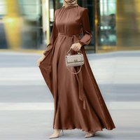 Women's Clothing Women's Muslim style round neck long sleeved belted waist slimming fashionable elegant robe loose dress dress