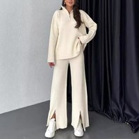 Clothing autumn clothing solid zipper knitted suit high collar ribbed home clothes two piece suit
