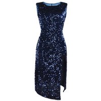 Clothing popular nightclub sexy dress dress irregular sequin slit dress