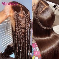 hot selling 13×6 Chocolate Brown Colored Front Human Hair HD Transparent Straight 360 Full Lace Frontal Wigs For Women Glueless