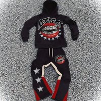 Clothing Street Hooded Sweatshirt Flared Pants Suit Red Lips Diamond Teeth